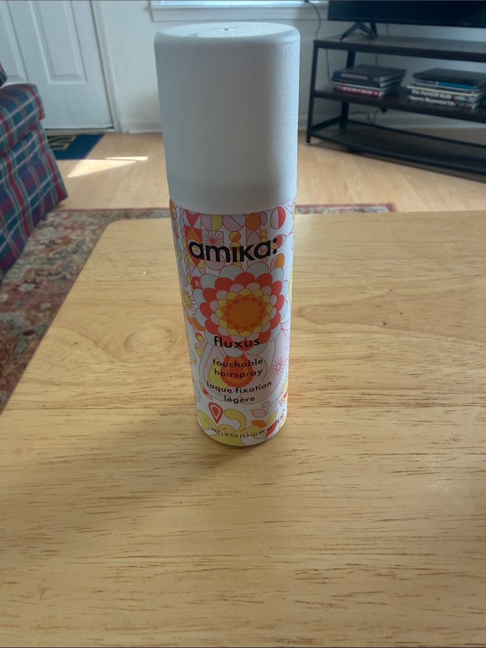 amika Floral Print Hairspray Can — White with Pink and Orange Accents